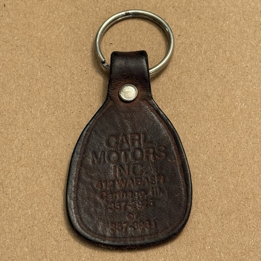 Carl Motors Carthage Illinois Brown Leather Keychain Cars Wabash Vintage